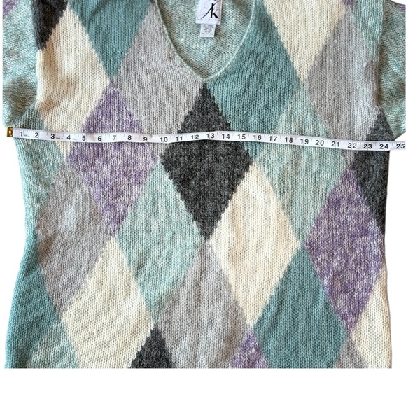 Vintage Mohair Blend Argyle Sweater 90s Pastel Knit Made In Hong Kong Cozy - Picture 5 of 12